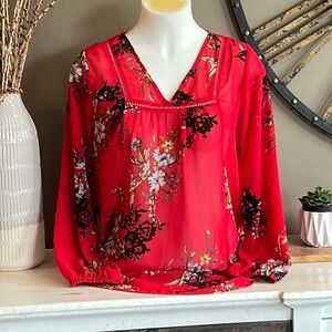 TANTRUMS Red Floral Blouse Top Size Small